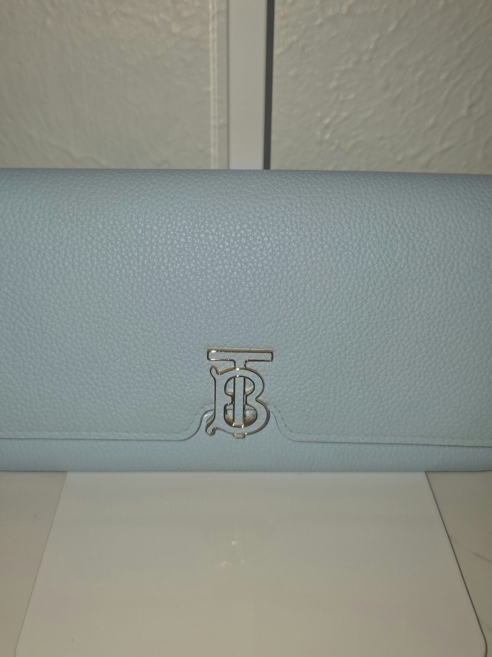 Pre-own Burberry Light Blue TB-Initials Leather Clutch